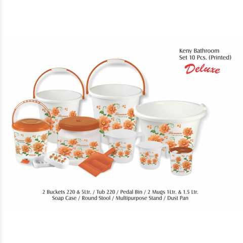 Modware Kany Bucket Set 10pc Printed Set Kany 20 Kany Tub 20 Kany 5 Kany Round Stool Kany Pedal Bin Kany Mug 1 5 Kany Mug 1 Kany Soapcase Tooth Brush Holder Dust Pan Plastic